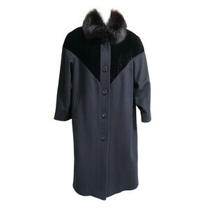 ALORNA‎ by Frostmann Pure Wool Coat with velvet, real fur Retro Lady ~Petite S/M